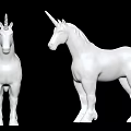 Two Detailed White Unicorn Sculptures Standing Against Black Background