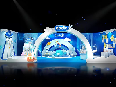 Dodie Exhibition Booth With Blue Theme Clouds Stars And Moon Design 3d model