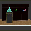Artmark Presentation Podium With Person Standing Behind Dark Backdrop And Wooden Floor