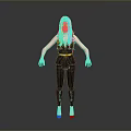 Game Movie Female Character With Long Black Hair Black Jumpsuit Yellow Belt And High Heels