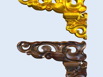 Elegant Carved Corner Ornaments With Golden And Dark Brown Intricate Patterns 3d model