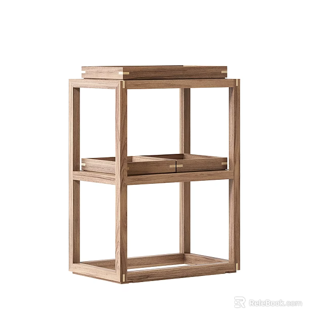 Minimalist Wooden Etagere With Open Multi Layer Shelves And Simple Frame For Home 3d model 