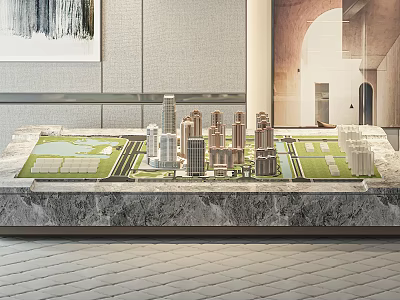 Detailed Urban Planning Architectural Model With High Rise Buildings And Green Spaces On Marble Countertop 3d model