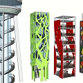 Various Modern Tower Designs Featuring Spiral Structures Geometric Patterns And Colorful Elements 3d model