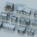 Glass House Models With Various Shapes Sizes Sloped Roofs And Transparent Structures