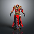 Traditional Red Long Sleeved Robe with Gold Accents and Embroidery for Daily Living