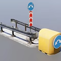 Yellow Roll Attached To Metal Rail Structure With Concrete Base And Support Bars 3d model