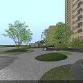 Scenic Garden Landscape With Residential Buildings Pavilion Pond Stone Bridge And Greenery