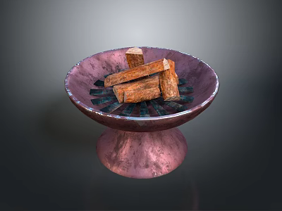 Decorative Copper Bowl With Stacked Wood Logs On Textured Base And Metallic Finish 3d model