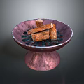 Decorative Copper Bowl With Stacked Wood Logs On Textured Base And Metallic Finish