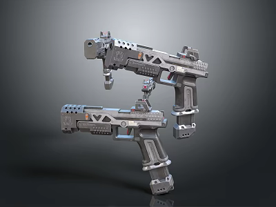 Futuristic Sci Fi Guns Featuring Mechanical Details And Metallic Tactical Design 3d model