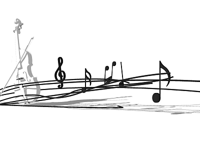 Black and White Musical Sculpture Carving with Violin Line and Notes Art 3d model