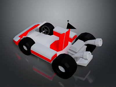 Red And White Block Design Toy Race Car With Black Wheels And Rear Spoiler 3d model