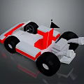 Red And White Block Design Toy Race Car With Black Wheels And Rear Spoiler