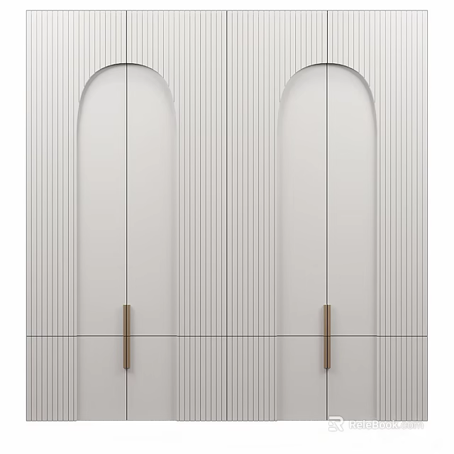 Modern Wardrobe Design With White Arched Doors Vertical Lines And Metal Handles 3d model 