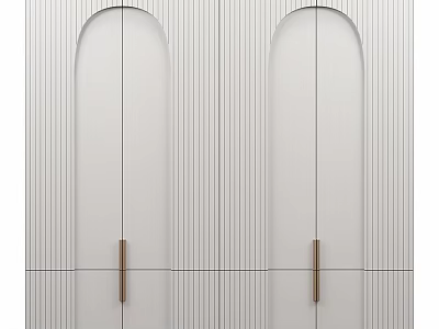 Modern Wardrobe Design With White Arched Doors Vertical Lines And Metal Handles 3d model