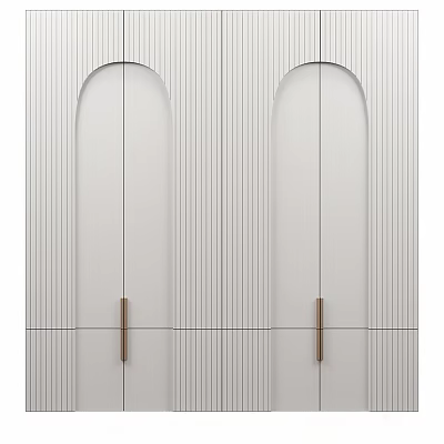 Modern Wardrobe Design With White Arched Doors Vertical Lines And Metal Handles 3d model