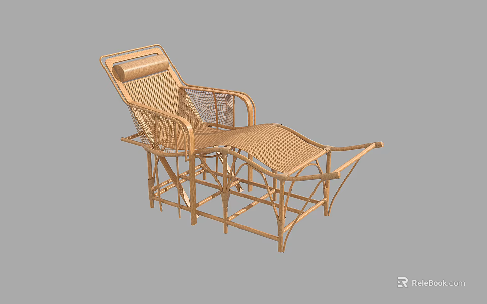 Rattan Lounge Chair With Armrests And Extended Footrest For Outdoor Relaxation 3d model 