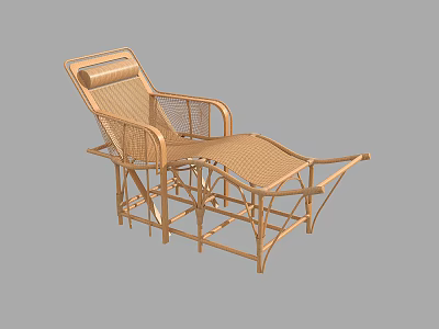 Rattan Lounge Chair With Armrests And Extended Footrest For Outdoor Relaxation 3d model