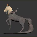 Artistic Copper Horse Sculpture With Flowing Mane Tail And Rearing Leg On Circular Base