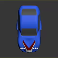Stylish Blue Toy Car With Red V Shaped Logo White Decorations And Black Wheels