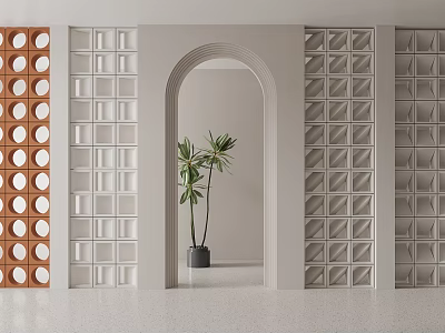 Stylish Room Dividers With Circular Hole Patterns Geometric Lattice And Arched Doorway Design 3d model