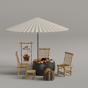 Outdoor tables and chairs umbrellas 3d model