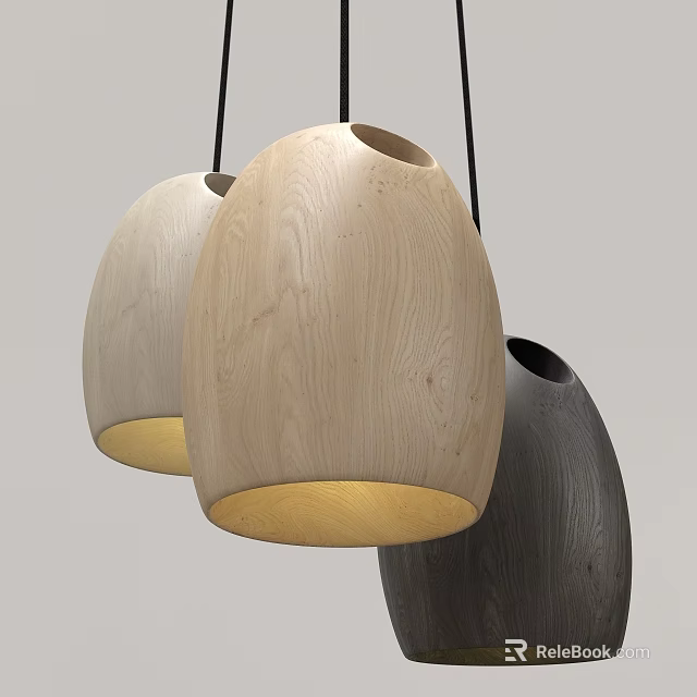 Wooden Oval Shaped Pendant Lights With Natural Wood Grain And Different Colors 3d model 