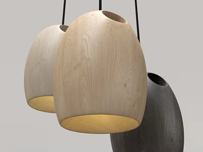 Wooden Oval Shaped Pendant Lights With Natural Wood Grain And Different Colors 3d model