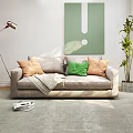 Modern double sofa in-line fabric double sofa 3d model