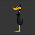 Cartoon Duck Sculpture 3D Model with Black Body Yellow Beak Feet and Open Arms Pose