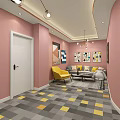 Home Decor Store Featuring Pink Walls Cloud Chandelier Light Blue Sofa And Checkered Floor