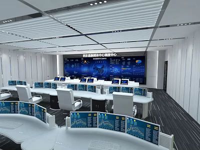 Modern Monitoring Room Interior Design With Control Consoles And Multiple Screens 3d model