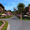 Modern Residential Landscape Design With Palm Trees Lush Greenery and Curved Driveway