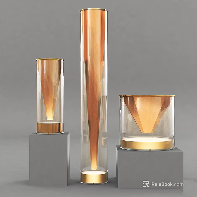 Modern Design Floor Lamps With Metal Glass Elements And Gray Cuboid Base 3d model 