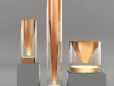 Modern Design Floor Lamps With Metal Glass Elements And Gray Cuboid Base 3d model