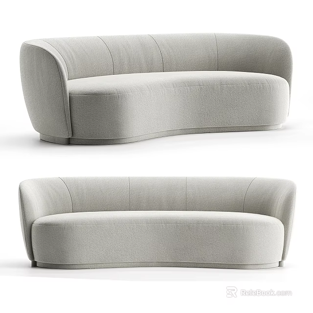 Modern Gray Fabric Sectional Sofa With Curved Design For Living Room 3d model 