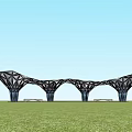 Modern Geometric Pergola Design With Metal Structure Support Columns And Outdoor Grass Field