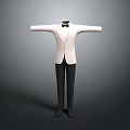 White Suit Mannequin With Black Bow Tie Black Pants Black Shoes And Outstretched Arms