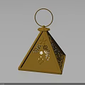 Yellow Pyramid Shaped Decorative Furniture Piece With Ring Handle And Intricate Cutout Patterns