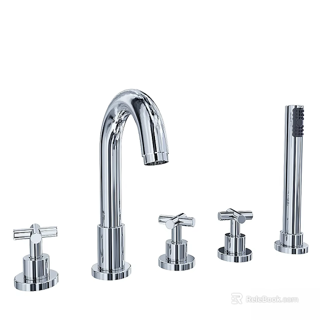 Modern Chrome Bathroom Faucet Set With Dual Handles And Handheld Sprayer 3d model 