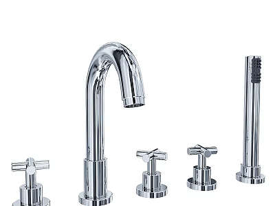 Modern Chrome Bathroom Faucet Set With Dual Handles And Handheld Sprayer 3d model