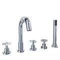 Modern Chrome Bathroom Faucet Set With Dual Handles And Handheld Sprayer