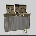 Estee Lauder Cosmetics Display Counter With Gold Frame And Gray Panel Design