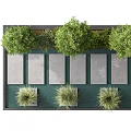 Beautiful Water Fountain Garden Landscape With Green Trees Bushes And Stone Slab Paths