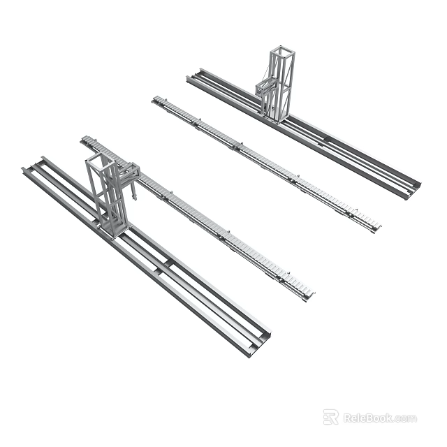 Durable Metal Rail Systems With Support Brackets And Sliding Tracks For Industrial Use 3d model 