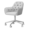 Grey Velvet Tufted Backrest Office Chair With Armrests And Black Metal Wheels