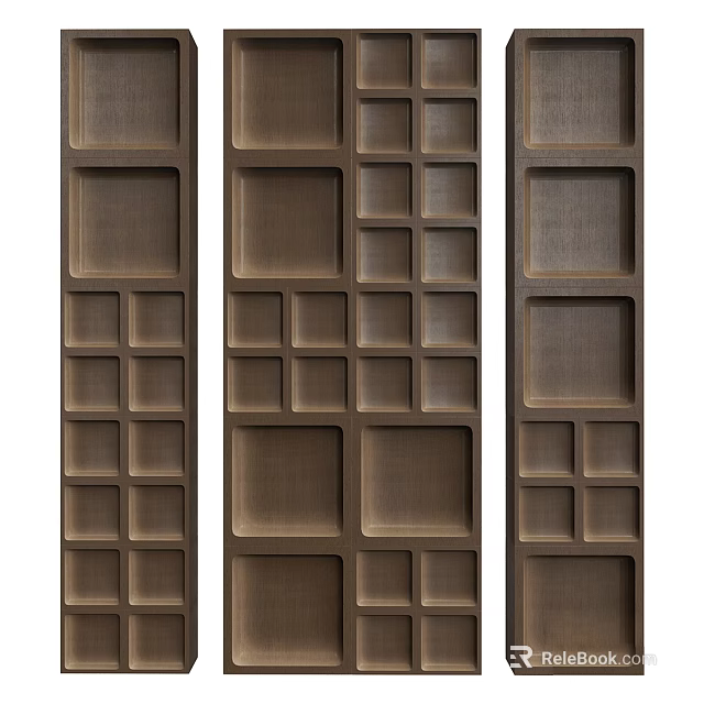 Brown Wooden Wall Panels with Geometric Square Patterns Modern Classic Interior Design 3d model 