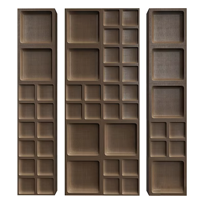 Brown Wooden Wall Panels with Geometric Square Patterns Modern Classic Interior Design 3d model