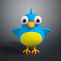 Cute Blue 3D Cartoon Bird With Big Eyes Yellow Belly And Orange Beak